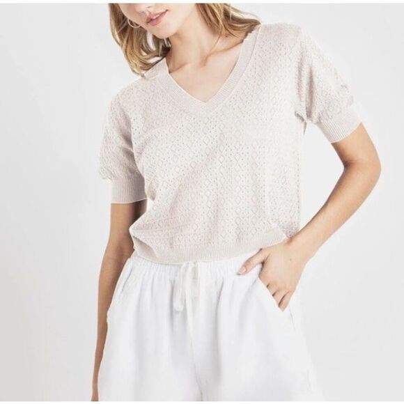 Splendid Sweaters - Splendid Sadie Short Sleeve Open Knit Sweater Size Medium